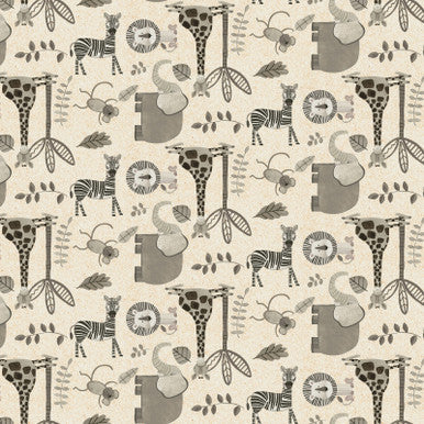 Cotton Fabric Jungle Romp Small Allover Animals Cream 43/44"