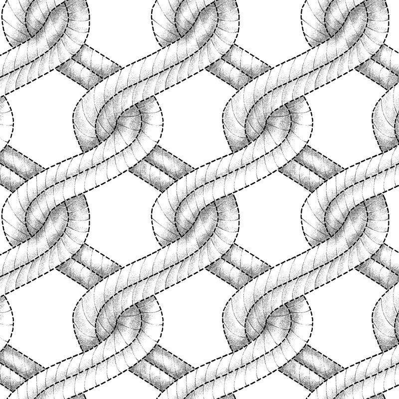 Cotton Quilt Back Fabric White/Black Twisted Rope Stitched Braid 108" Wide