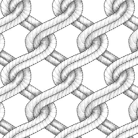 Cotton Quilt Back Fabric White/Black Twisted Rope Stitched Braid 108" Wide