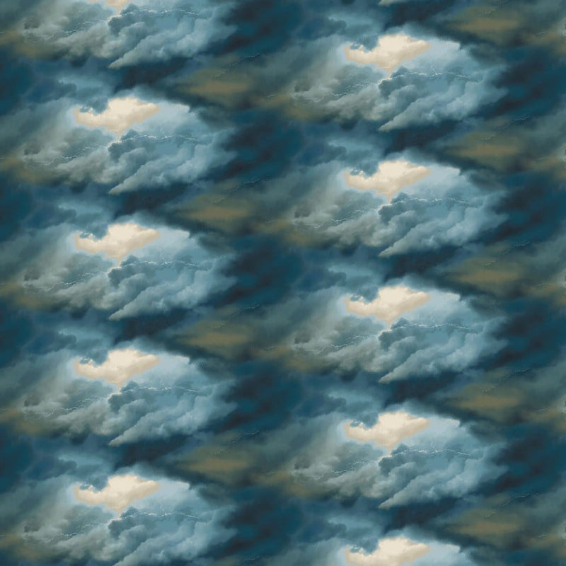 Cotton Print Blue Coastal Guardians Stormy Sky Fabric