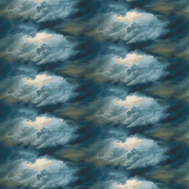 Cotton Print Blue Coastal Guardians Stormy Sky Fabric