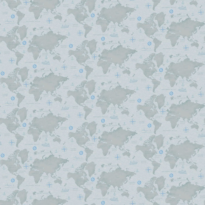 Cotton Print Grey Coastal Guardians Map Fabric 43/44"
