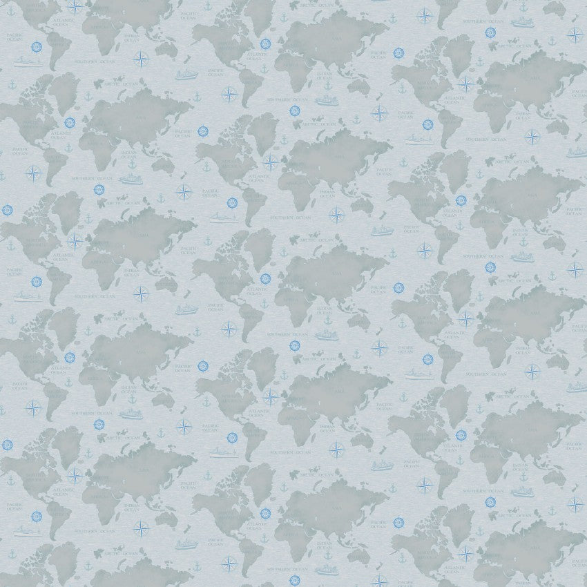 Cotton Print Grey Coastal Guardians Map Fabric 43/44"