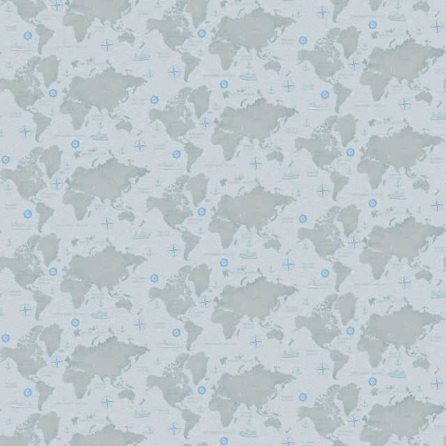 Cotton Print Grey Coastal Guardians Map Fabric 43/44"