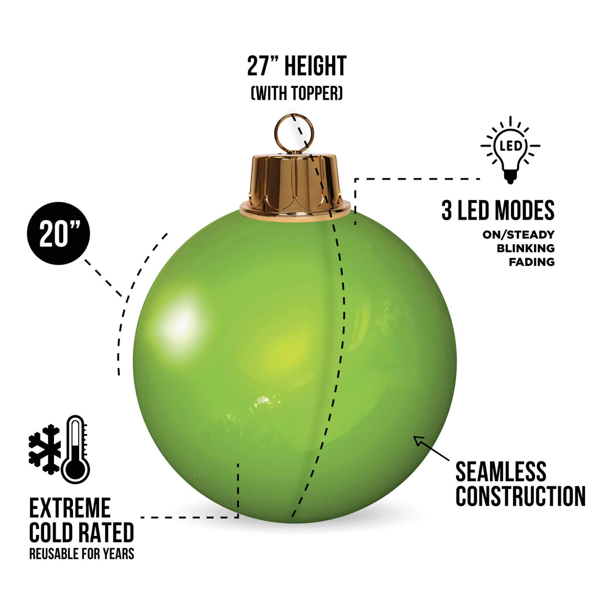 HoliGlow Inflatable LED Ornament - 20" Green