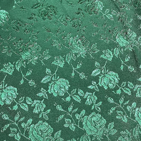 Hunter Green Rose Floral Jacquard Satin Fabric - Hunter Green Rose Floral Jacquard, 60" Width