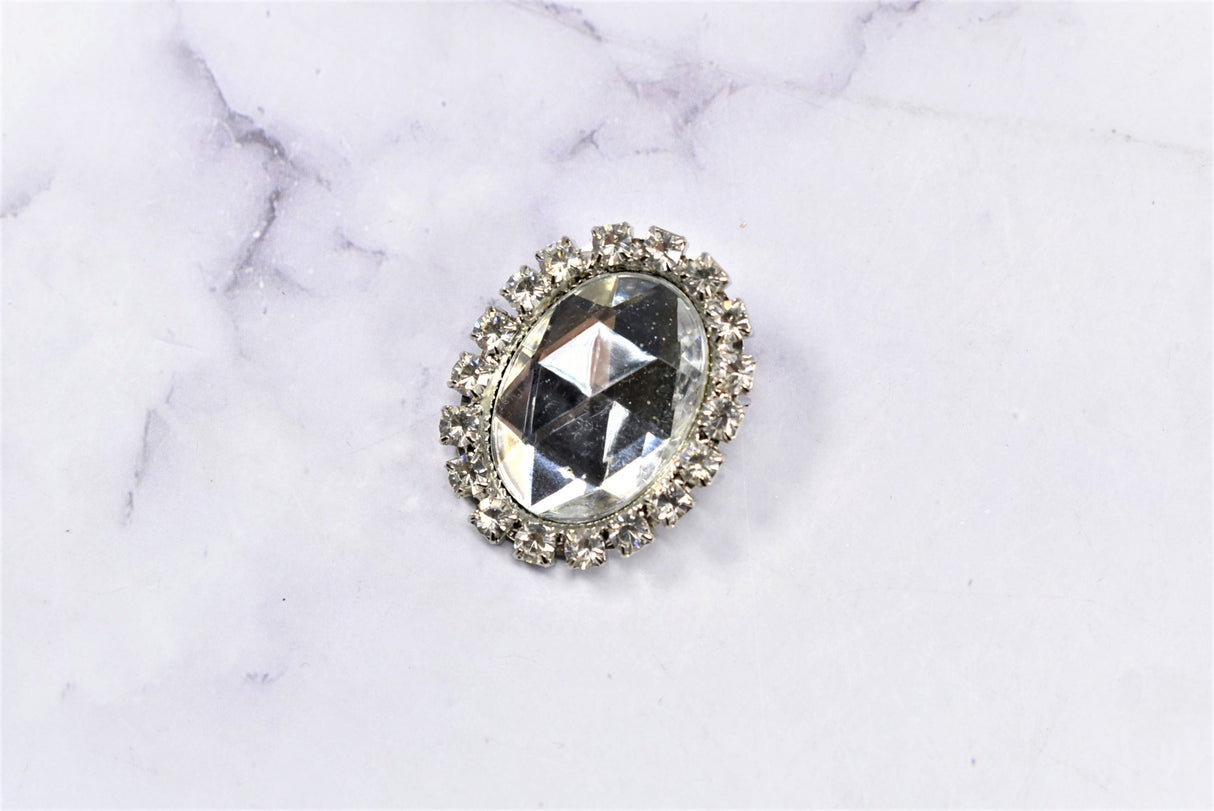 Rhinestone Brooch Applique Floral Silver
