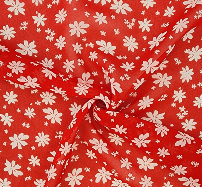 Hi Multi Chiffon 1D1341 Polyester Fabric - Red/Ivory, 58/60" Width