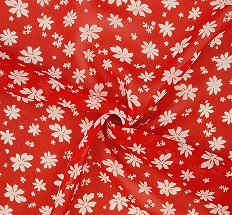 Hi Multi Chiffon 1D1341 Polyester Fabric - Red/Ivory, 58/60" Width