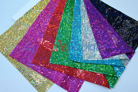 Holographic Mini Square Sequins Mesh Fabric - Holographic Mini Square Sequins, 45" Width (By The Yard)