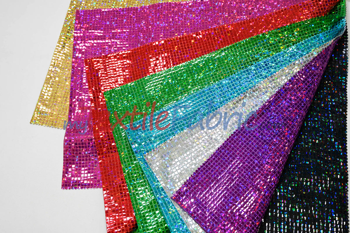 Holographic Mini Square Sequins Mesh Fabric - Holographic Mini Square Sequins, 45" Width (By The Yard)