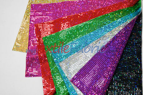 Holographic Mini Square Sequins Mesh Fabric - Holographic Mini Square Sequins, 45" Width (By The Yard)