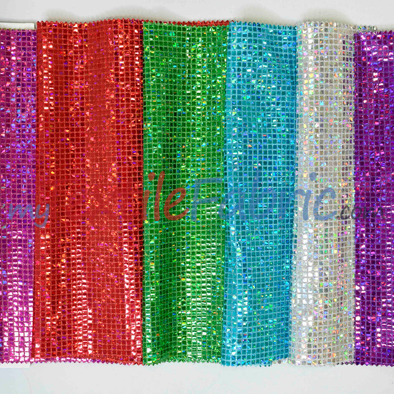 Holographic Mini Square Sequins Mesh Fabric - Holographic Mini Square Sequins, 45" Width (By The Yard)