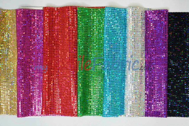 Holographic Mini Square Sequins Mesh Fabric - Holographic Mini Square Sequins, 45" Width (By The Yard)