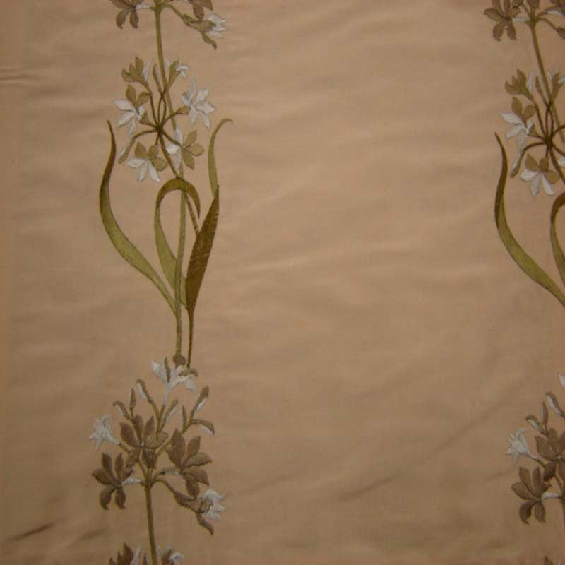Honora Floral Embroidered Silk Fabric - Brass, Cafe, Fawn, Oyster, Red, Sage, Taupe, 54" Width (1 Yard)