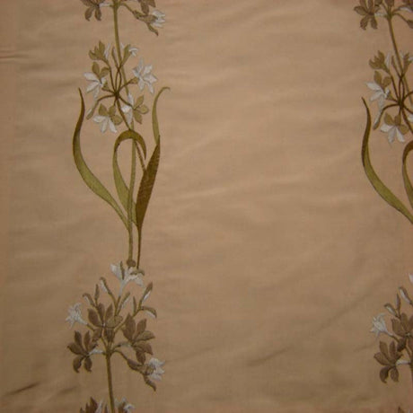 Honora Floral Embroidered Silk Fabric - Brass, Cafe, Fawn, Oyster, Red, Sage, Taupe, 54" Width (1 Yard)
