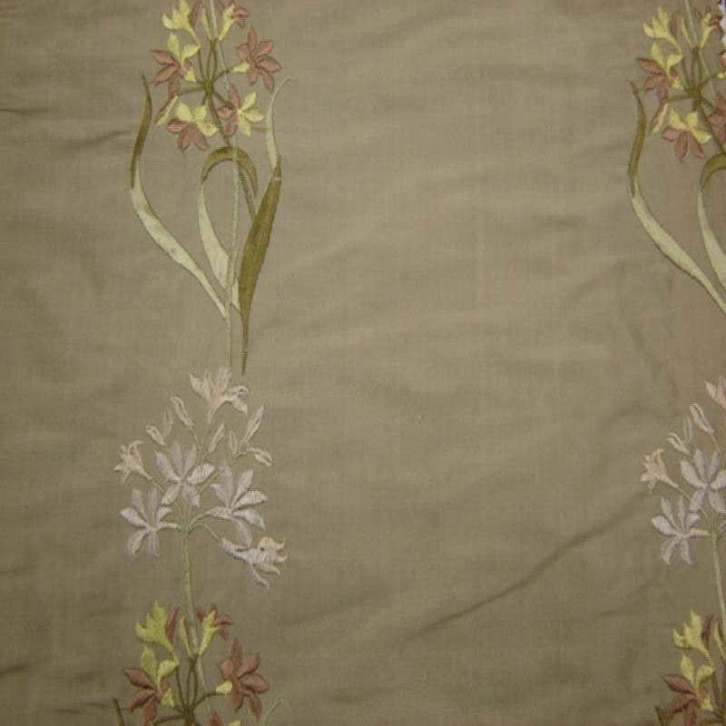 Honora Floral Embroidered Silk Fabric - Brass, Cafe, Fawn, Oyster, Red, Sage, Taupe, 54" Width (1 Yard)