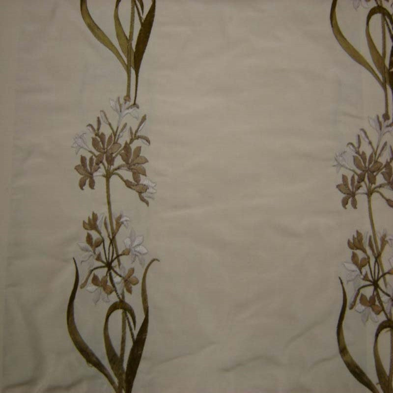 Honora Floral Embroidered Silk Fabric - Brass, Cafe, Fawn, Oyster, Red, Sage, Taupe, 54" Width (1 Yard)