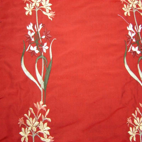 Honora Floral Embroidered Silk Fabric - Brass, Cafe, Fawn, Oyster, Red, Sage, Taupe, 54" Width (1 Yard)