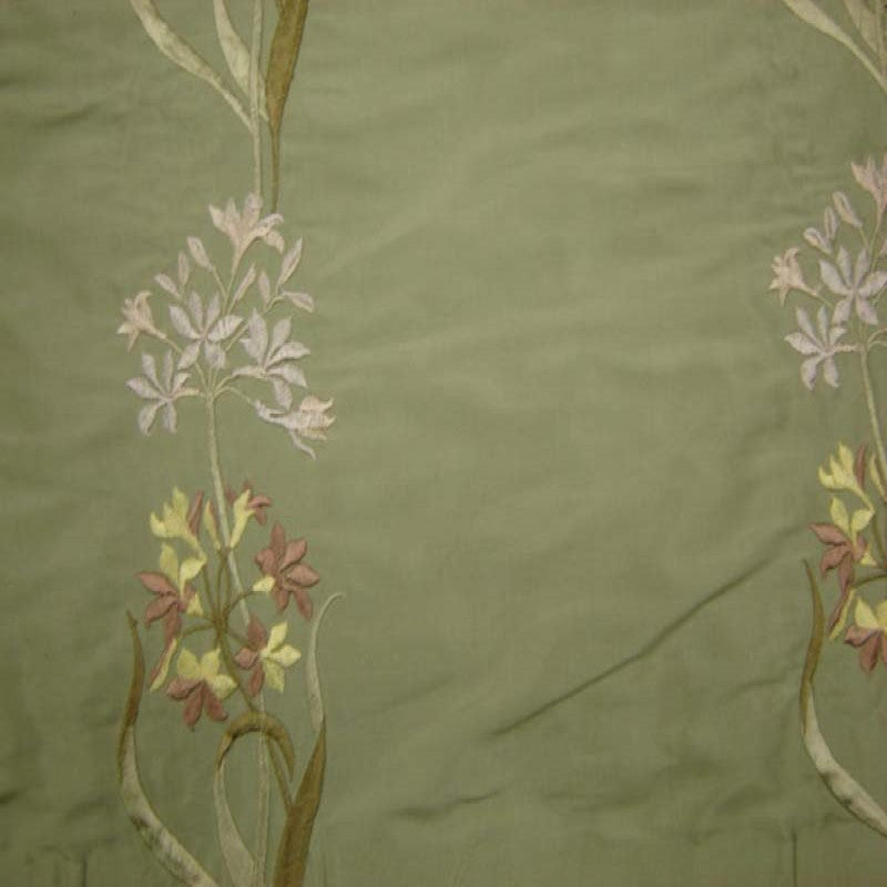 Honora Floral Embroidered Silk Fabric - Brass, Cafe, Fawn, Oyster, Red, Sage, Taupe, 54" Width (1 Yard)