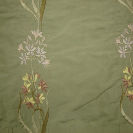 Honora Floral Embroidered Silk Fabric - Brass, Cafe, Fawn, Oyster, Red, Sage, Taupe, 54" Width (1 Yard)