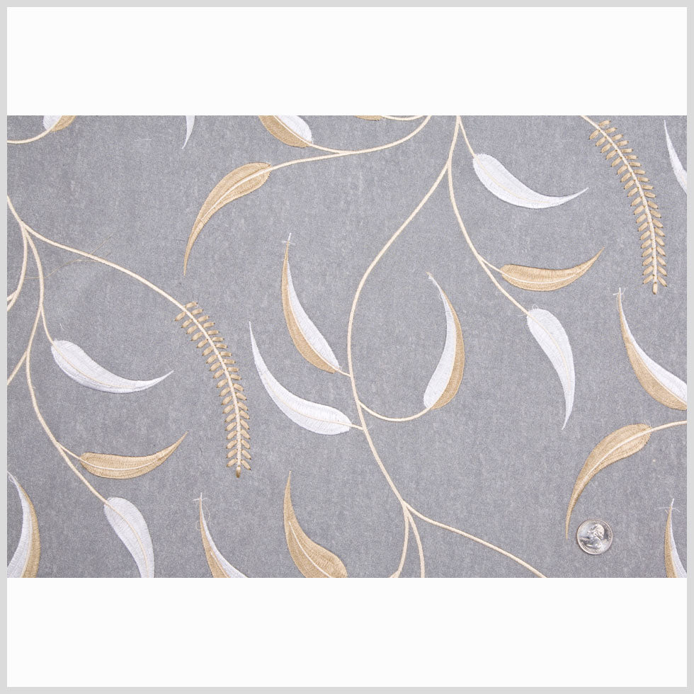 White/Soft Gray/Bronze/Cream Floral Organza