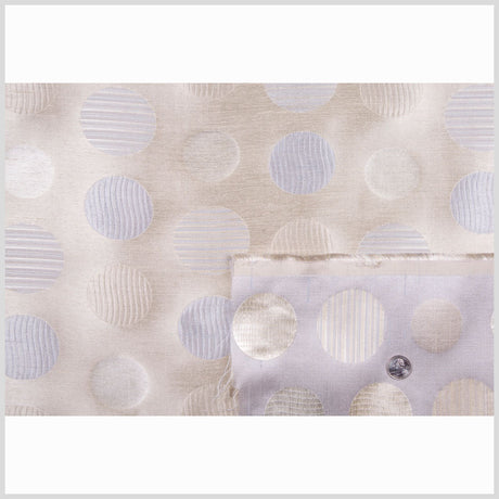 Cream/Ice Blue Geometric Shantung /Dupioni