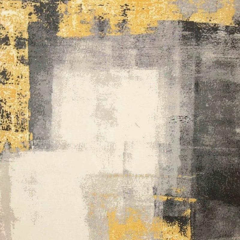 Soft Yellow Abstract Faux Fur Rug - Fluffy Print Design, 5' X 8' (1 Piece)