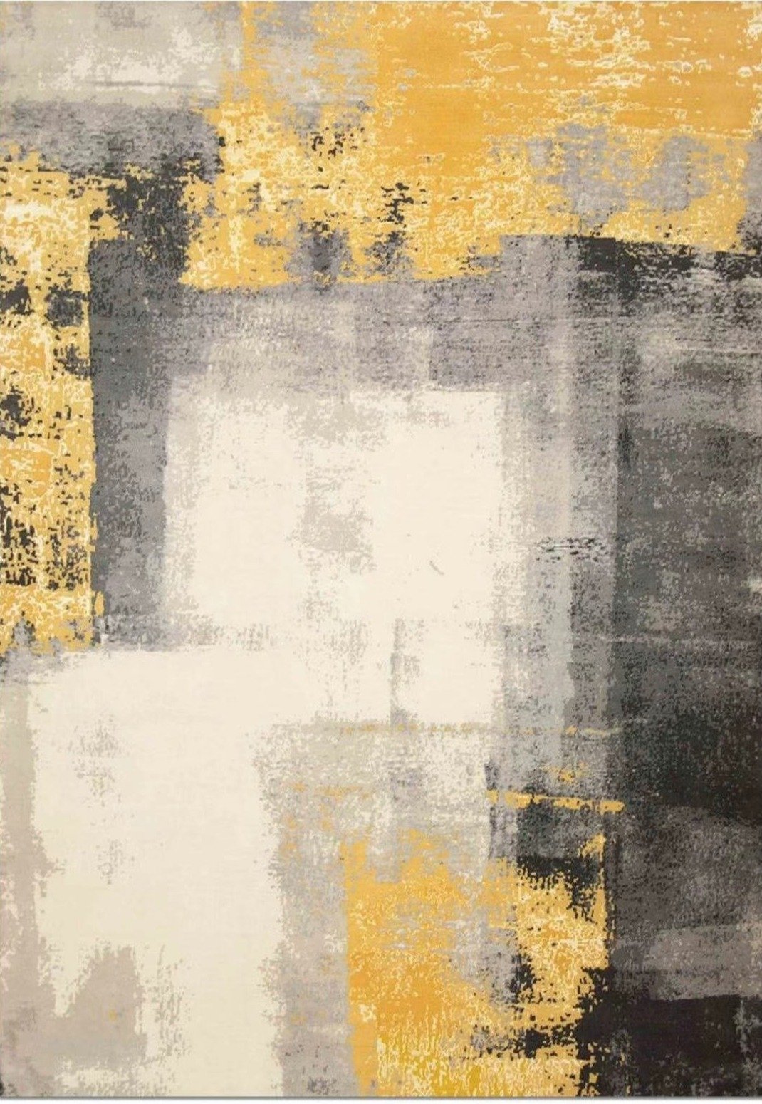 Soft Yellow Abstract Faux Fur Rug - Fluffy Print Design, 5' X 8' (1 Piece)