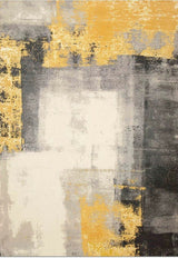 Soft Yellow Abstract Faux Fur Rug - Fluffy Print Design, 5' X 8' (1 Piece)