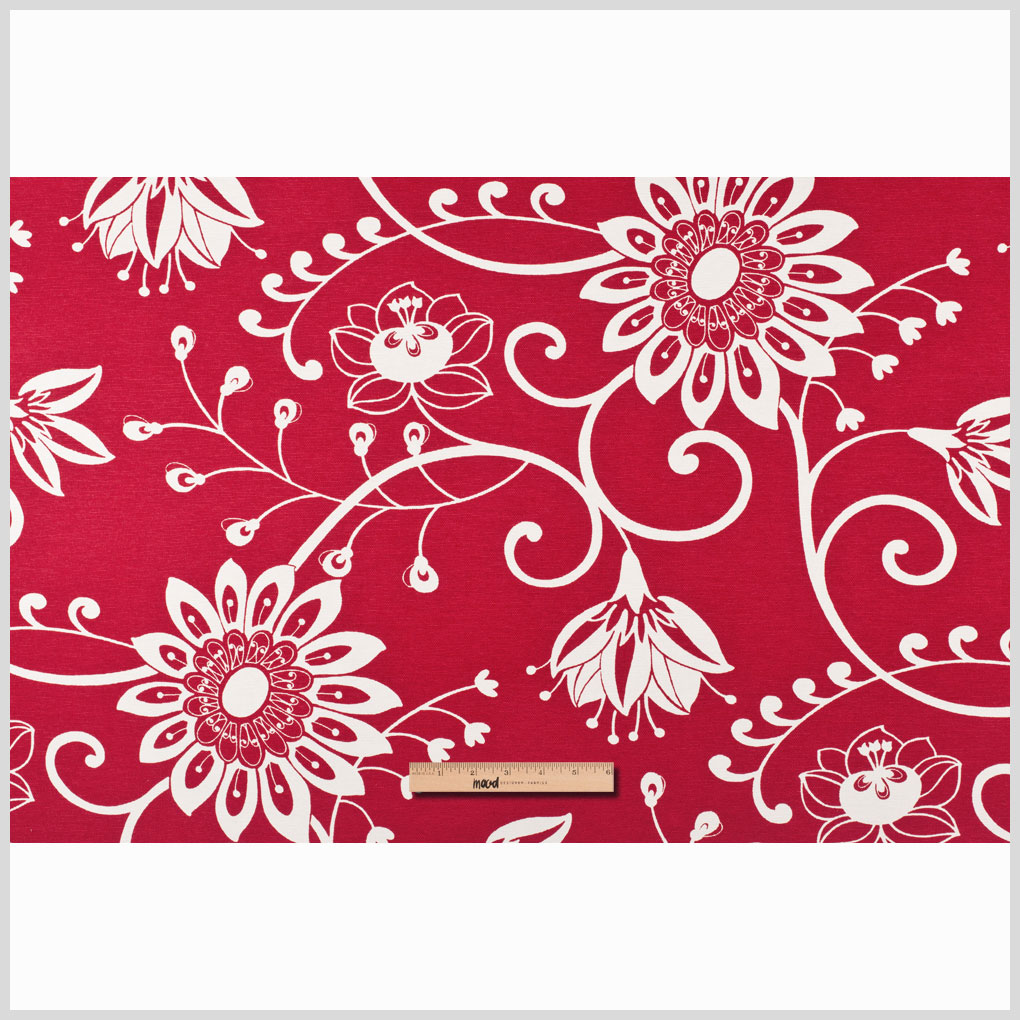 Off-White/Primary Red Floral Canvas