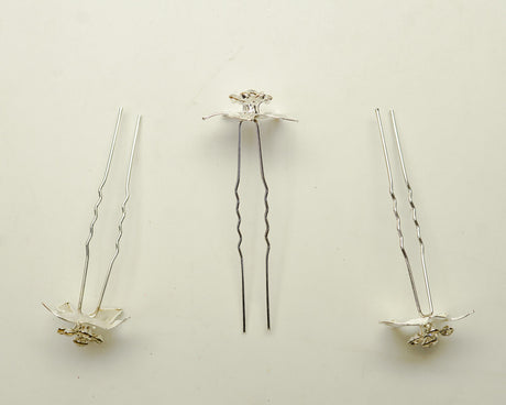 Silver Rhinestone Flower Hair Pins Metal Bobby Pins 72 Pack