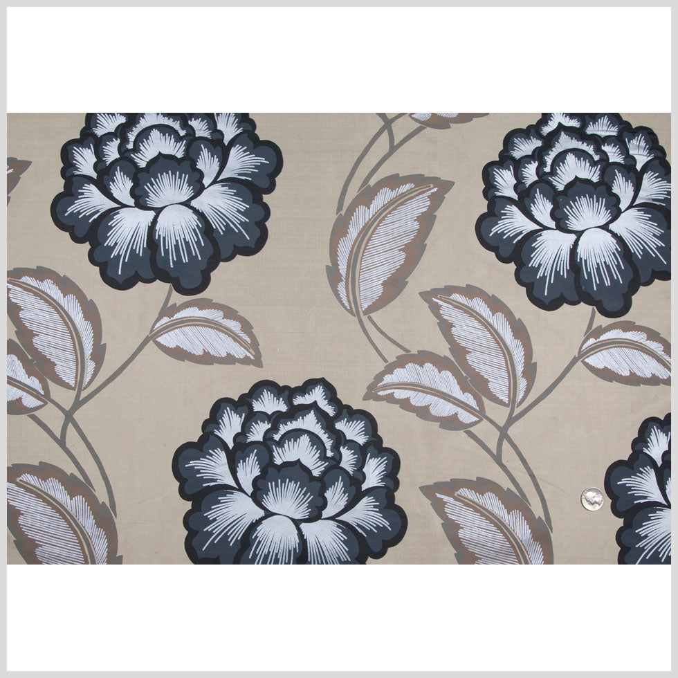 Antique Gold/Ebony Floral Shantung /Dupioni
