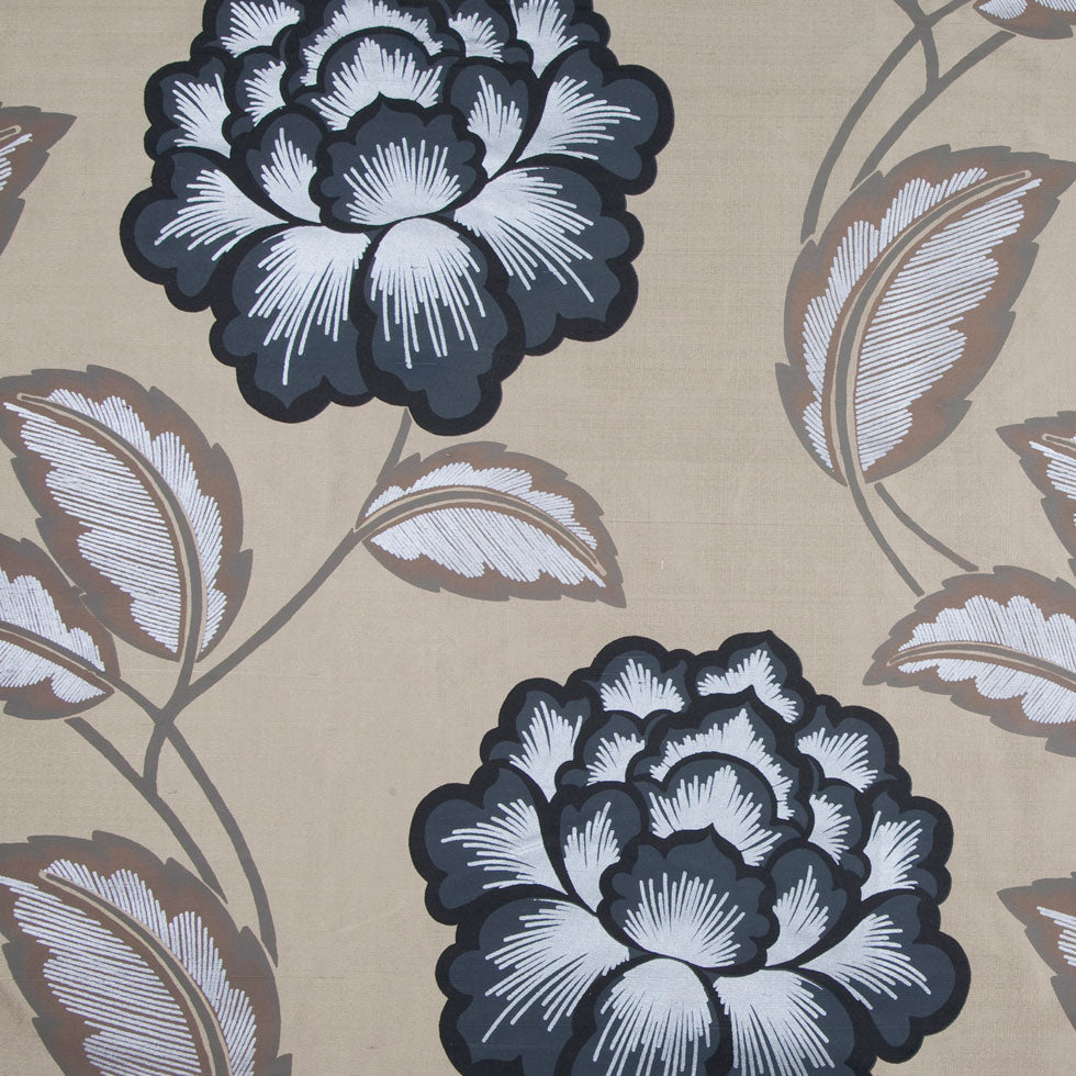 Antique Gold/Ebony Floral Shantung /Dupioni