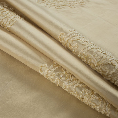 Light Canary Chenille Medallion Embroidered Silk Shantung