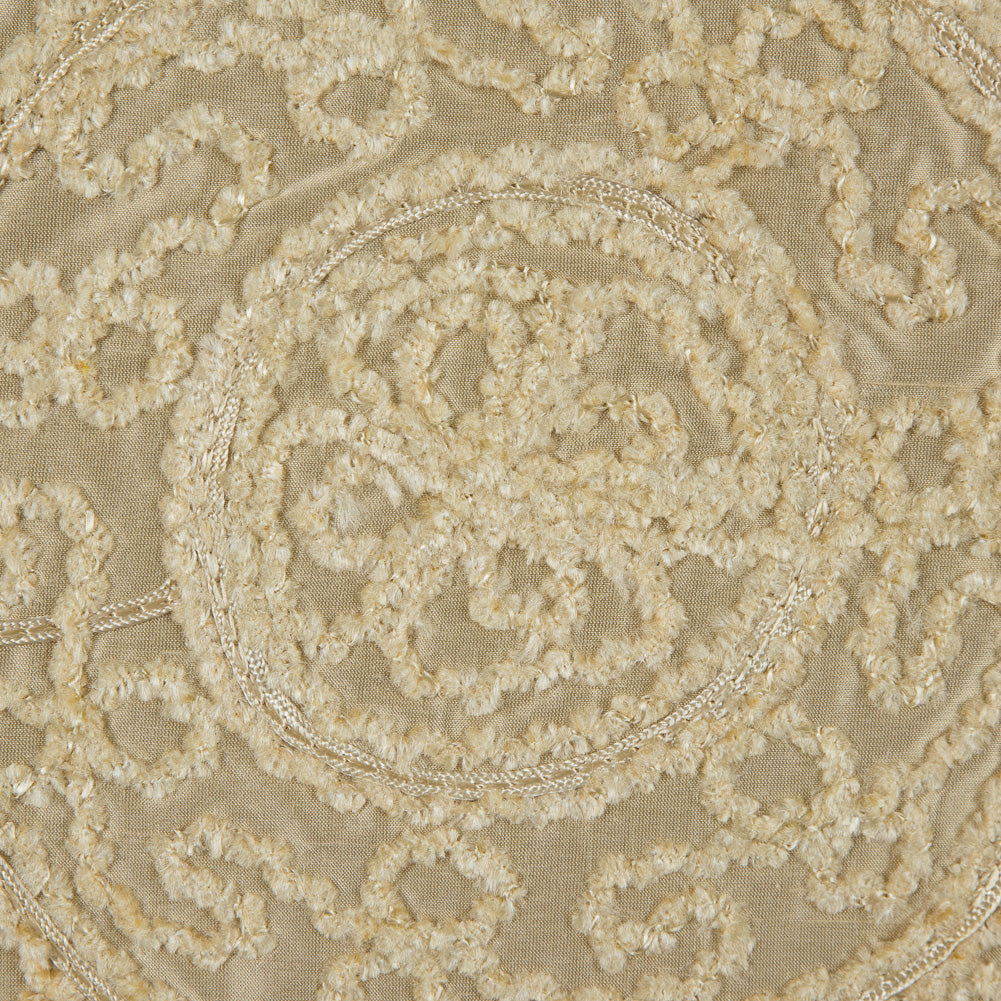Light Canary Chenille Medallion Embroidered Silk Shantung