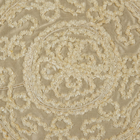 Light Canary Chenille Medallion Embroidered Silk Shantung