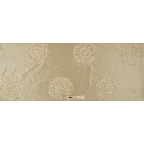 Light Canary Chenille Medallion Embroidered Silk Shantung