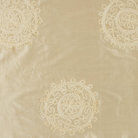 Light Canary Chenille Medallion Embroidered Silk Shantung