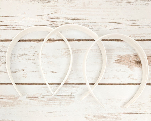 1/2" White Satin Covered Headbands - Pack of 12 Plain Headbands