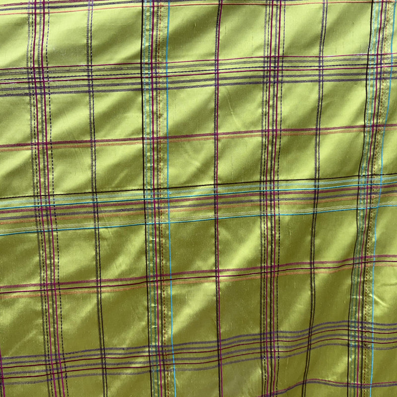 Hudson Silk Fabric - Multicolored Stripe Plaid, 54" Width (1 Yard)