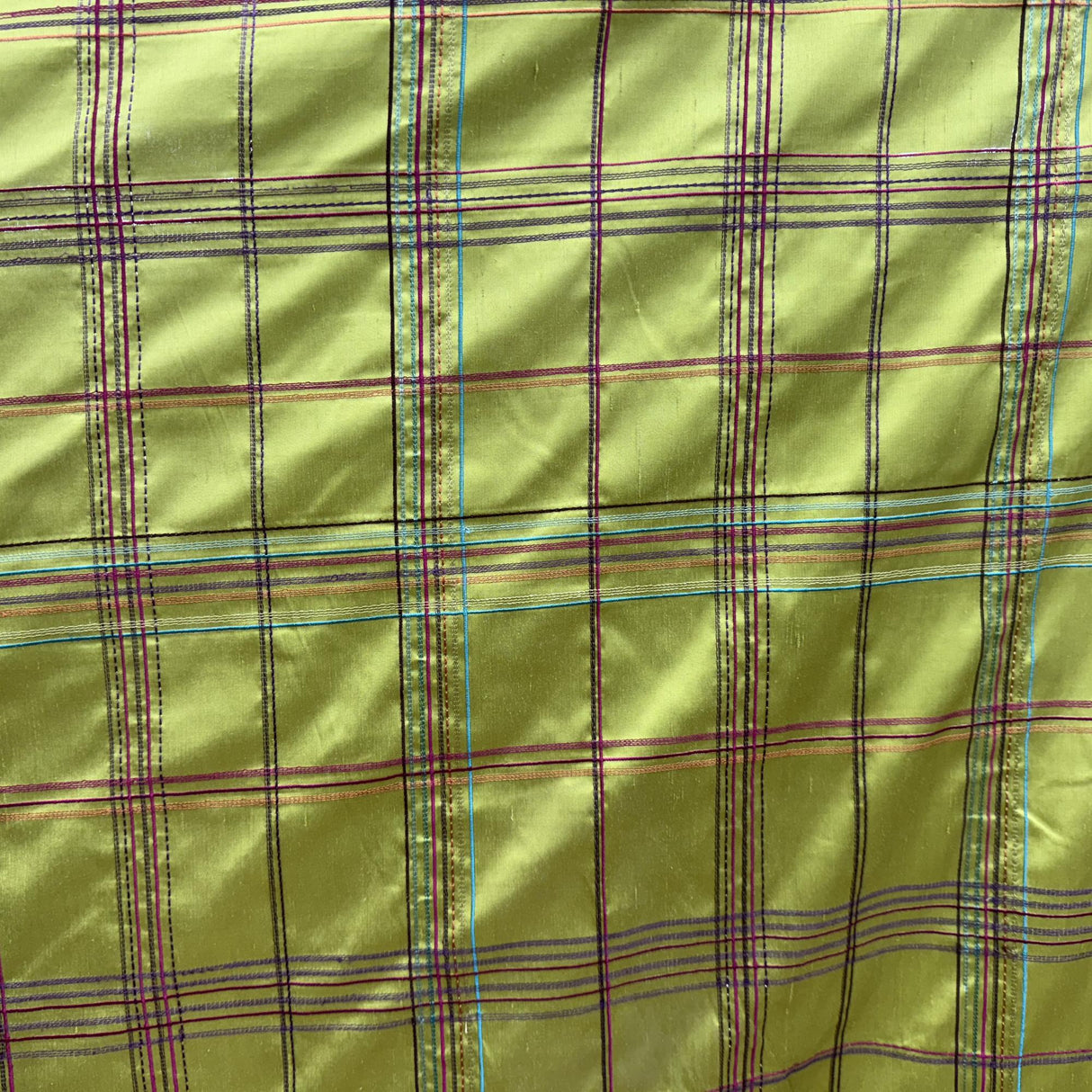 Hudson Silk Fabric - Multicolored Stripe Plaid, 54" Width (1 Yard)
