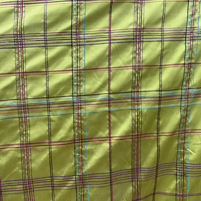 Hudson Silk Fabric - Multicolored Stripe Plaid, 54" Width (1 Yard)