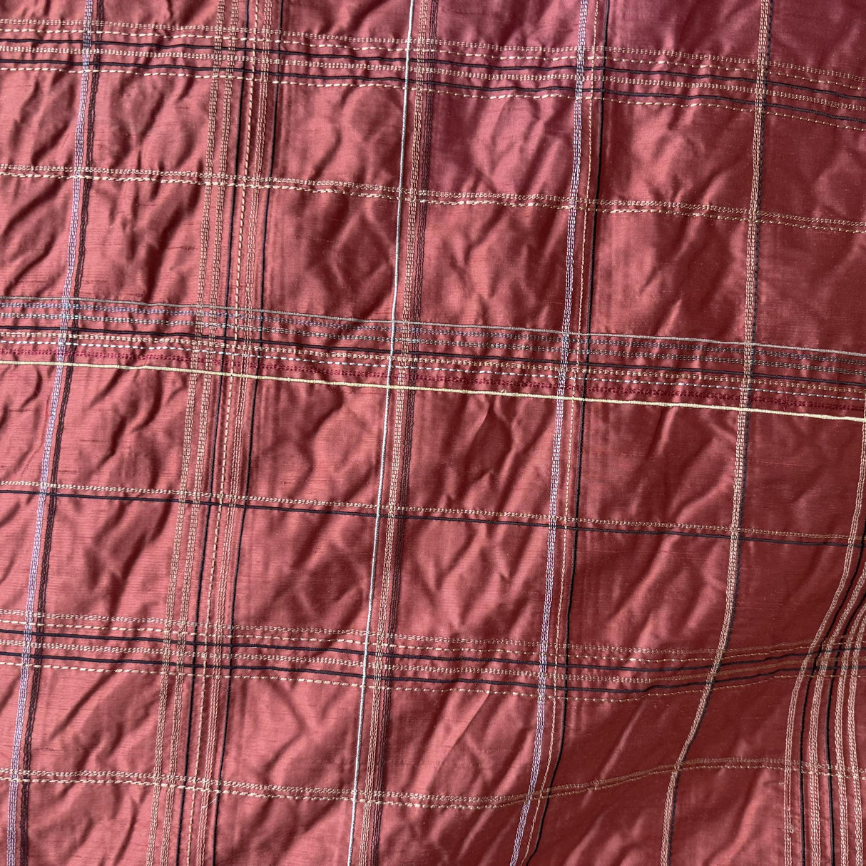 Hudson Silk Fabric - Multicolored Stripe Plaid, 54" Width (1 Yard)