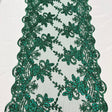 Hunter Green Sequin Lace Fabric With Embroideries On Mesh VT-18 - Hunter Green, Sequin Lace, Embroidered Mesh, 52" Width