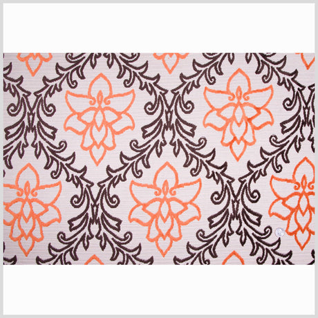 Chocolate, Orange and Beige Damask Floral Chenille