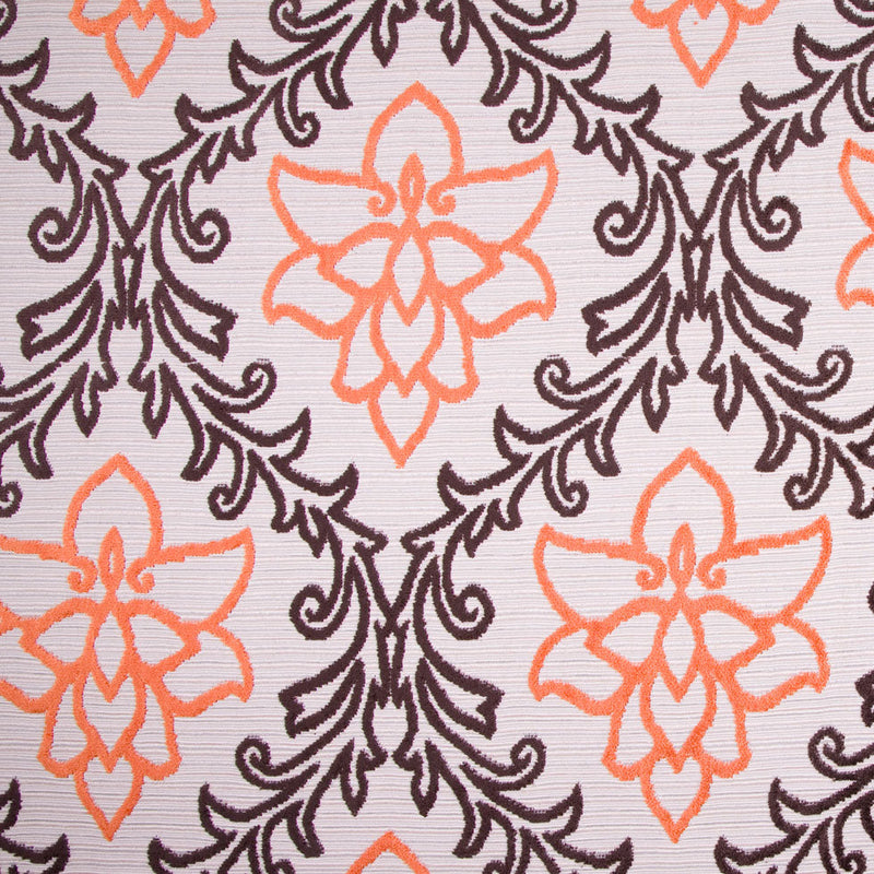 Chocolate, Orange and Beige Damask Floral Chenille