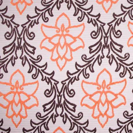 Chocolate, Orange and Beige Damask Floral Chenille