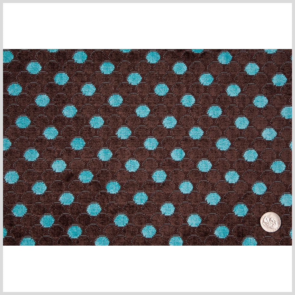 Mocha/Teal Polka Dots Chenille