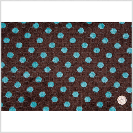 Mocha/Teal Polka Dots Chenille